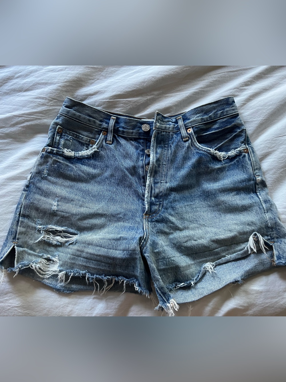 Agolde Distressed High-Rise Denim Shorts - size 28